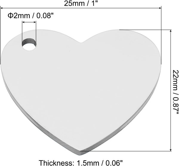 Heart Charm, Heart Pendant Metal Stamping Blanks Tags Stainless Steel Blank Stamping Tags Pendant Plate for Laser Engraving - Image 2