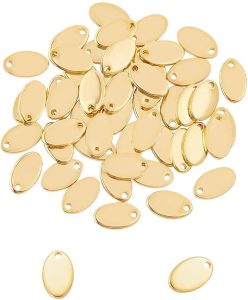 About 50pcs Oval Gold Charm Hypoallergenic Metal Pendants Stainless Steel Charms Flat Blank Tag 1.5mm Hole Pendant for Jewelry Making 12.5mm Long