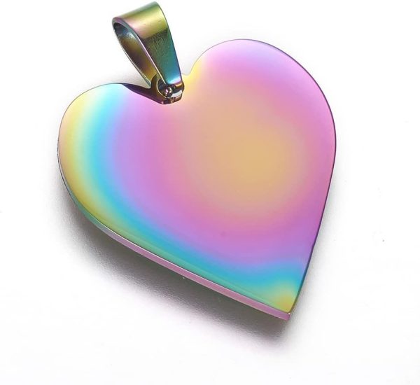 10pcs Stainless Steel Heart Pendants Rainbow Polish Flat Blank Heart Shape Metal Tag Pendants Charms with Pinch Clip Clasp for DIY Necklace Jewelry Making Accessories Findings