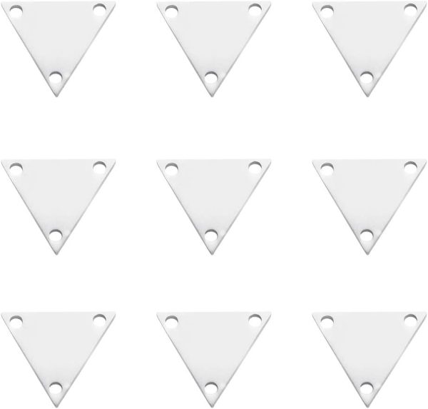 10 Pieces 304 Stainless Steel Anti-Allergic Metal 3-Holes Triangle Blank Stamping Tag Chandelier Componet Links Charm Pendant for Jewelery Making DIY Findings - 12.1mm