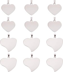 12Pcs Stainless Steel Heart Stamping Blank Tag Pendants 2 Styles Metal Love Heart Charms Keychain Blanks Laser Engraving for Name Message Word Tag