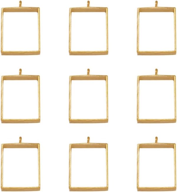10pcs Golden Square Alloy Open Back Bezel Charms Pendants Metal Hollow Frame Mold Blank Pressed Flower Frame Pendant for DIY Resin Jewelry Making Crafts, 29x20x5mm, Hole: 2.2mm - Image 2