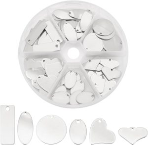 304 Stainless Steel Stamping Charms 60pcs Stamping Tag Pendants Stamping Blank Tags 6 Style Stamping Blank Tags Heart Round Metal Tag for Bracelet Necklace Jewelry DIY Craft Gift Making