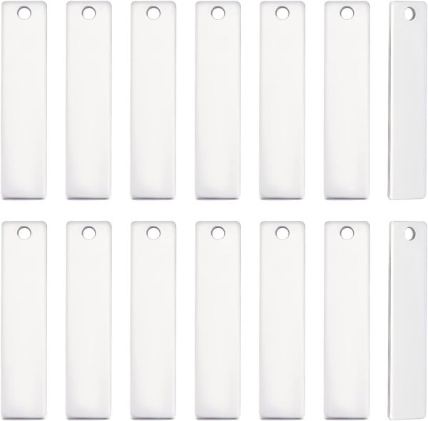 30pcs Rectangle Shape Stainless Steel Charms Stamping Blank Tag Pendants 40x9x1mm Blank Rectangle Small Dainty Pendants Charms for Jewelry Making Hole 2mm