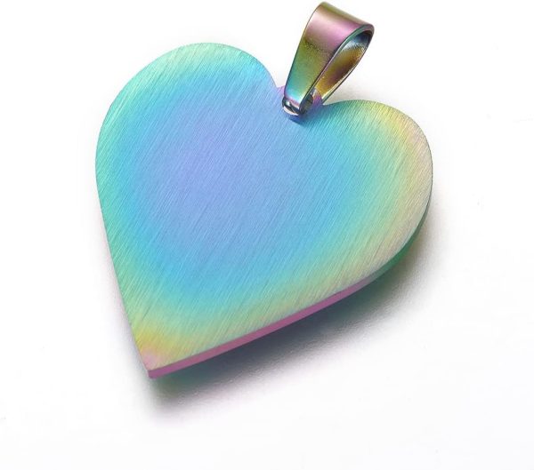 10pcs Stainless Steel Heart Pendants Rainbow Polish Flat Blank Heart Shape Metal Tag Pendants Charms with Pinch Clip Clasp for DIY Necklace Jewelry Making Accessories Findings - Image 2