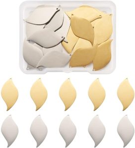 20pcs Stainless Steel Leaf Blank Stamping Tag Charms – Laser Cut Tree Leaves Metal Charms for DIY Craft Necklace & Bracelet
