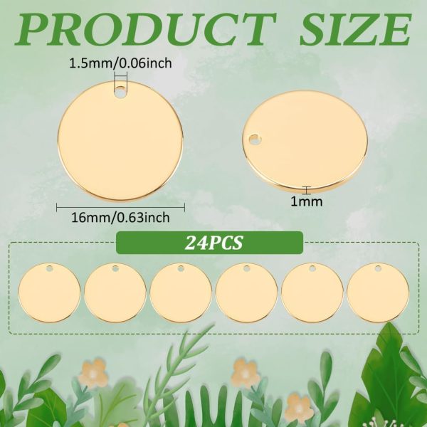 24 PCS 18K Gold plated Flat Round Shape Blank Pendants Stamping Blanks for Festival Gift DIY Bracelet Earring Charms, Dog Tags - 16mm in diameter - Image 2