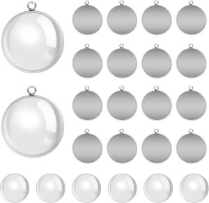 80Pcs Bezel Pendant Trays Blanks 25mm,  40Pcs Silver Stainless Steel Bezel Trays and 40Pcs Clear Glass Cabochon Pendants for Jewelry Making, DIY Blank Pendant Trays Kit for Crafts
