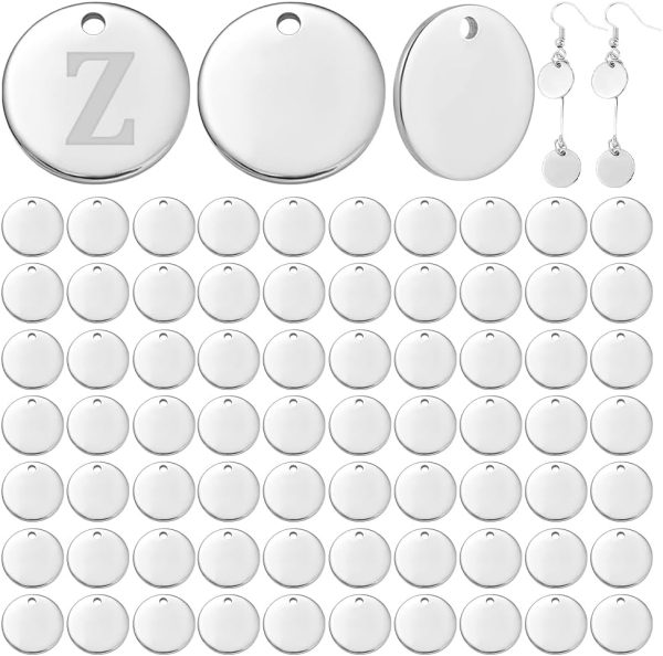 100pcs 12mm 304 Stainless Steel Stamping Blank Tag Pendants, Flat Round Metal Discs Blank Bar Stamping Discs Blank Name Pendant for DIY Necklaces Bracelets Handmade Jewelry Making