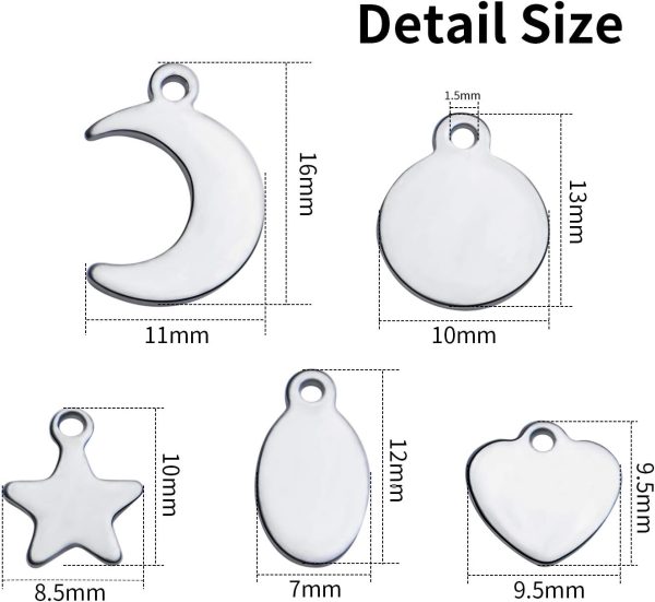 Tag Pendants, 50pcs Stainless Steel Tag Pendants Charms Blank Stamping Flat Mixed Shapes Metal Tag Pendants for Bracelet Necklace Earring DIY Jewelry Making - Image 2