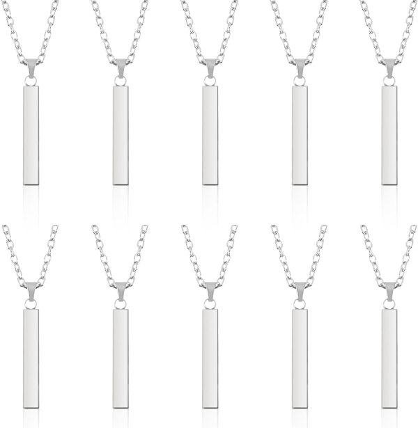 , 10 Pack, Blanks Necklace Engravable Stainless Steel Rectangle Pendant for DIY Jewelry Metal Stamping Crafts Laser Engraving
