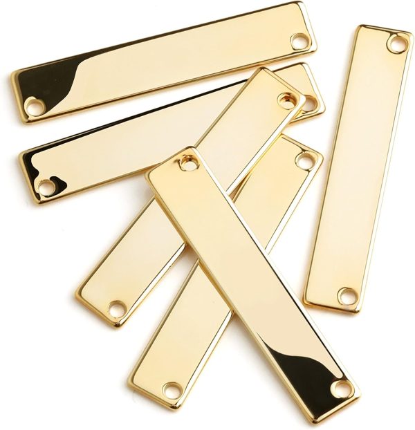 10 Pieces - 16K Gold Plated Stamping Blank Bar Horizontal Pendant Name Plate Jewelry Supply Craft Supplies 1.35" x 0.28" (34.3mm x 7mm) - 10P4 (Gold)