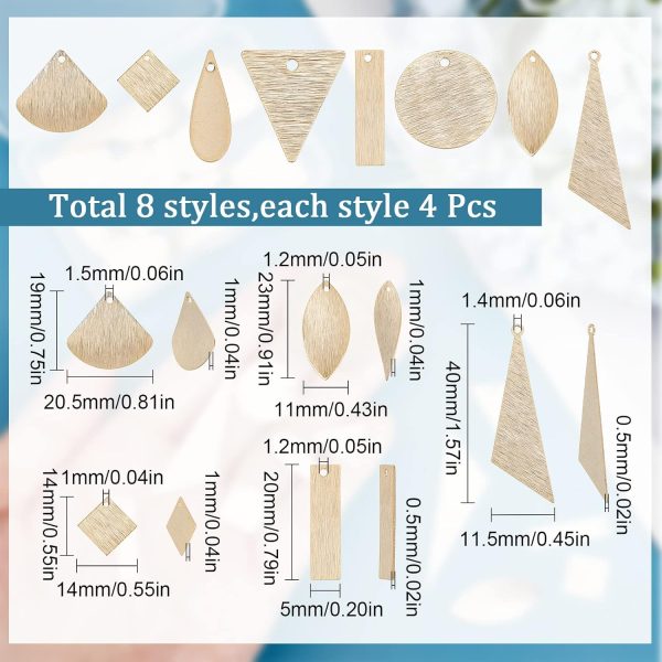 1 Box 32Pcs Real 24K Gold Plated Brass Charms Flat Round Tectured Metal Teardrop Triangle Charm Rectangle Stamping Tag Blanks Pendants for Jewelry Making DIY Earrings Supplies - Image 2