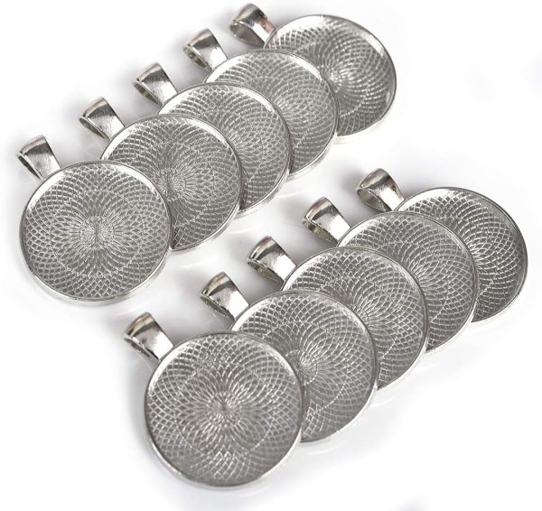 40 Pcs Silver Pendant Trays with 40 Pcs Clear Glass Cabochons - 1 Inch/25mm Round Bezels for Resin Craft, Photo Jewelry Making, Total 80 Pcs - Image 2