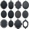 10pcs 30x40mm Black Pendant Trays, Blank Glass Cabochons Dome Base Setting Bezel Frame Cameo Metal Alloy Charms for Jewelry Making DIY Findings (HM117)