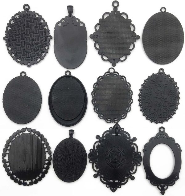 10pcs 30x40mm Black Pendant Trays, Blank Glass Cabochons Dome Base Setting Bezel Frame Cameo Metal Alloy Charms for Jewelry Making DIY Findings (HM117) - Image 2