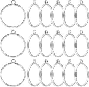 30 Pieces Round Open Back Bezel Pendants Metal Hollow Frame Charms Blank Geometric Frame Molds for DIY Pressed Flower Resin Crafts Jewelry Making