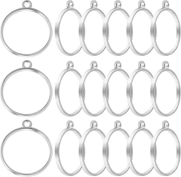 30 Pieces Round Open Back Bezel Pendants Metal Hollow Frame Charms Blank Geometric Frame Molds for DIY Pressed Flower Resin Crafts Jewelry Making