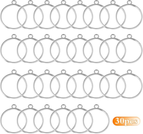30 Pieces Round Open Back Bezel Pendants Metal Hollow Frame Charms Blank Geometric Frame Molds for DIY Pressed Flower Resin Crafts Jewelry Making - Image 2