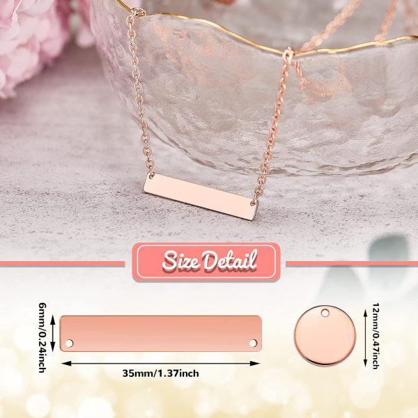 30 Pcs Metal Stamping Blank Tag Pendants for Jewelry Engraving Includes 15 Rectangle Stamping Blank Bar Charms Brass Tag1.37 x 0.24, 15 Round Name Pendant 0.47" - Image 2