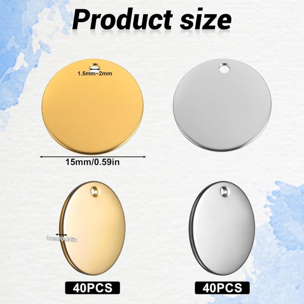 80Pcs Metal Stamping Blanks Stainless Steel Charms Metal Charms Flat Round Charms Blank Stamping Tag Charms Smooth Polished Flat Disc Pendants for Bracelet Earring Necklace Chain Jewelry Making(15mm) - Image 2