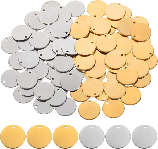 80Pcs Metal Stamping Blanks Stainless Steel Charms Metal Charms Flat Round Charms Blank Stamping Tag Charms Smooth Polished Flat Disc Pendants for Bracelet Earring Necklace Chain Jewelry Making(15mm)