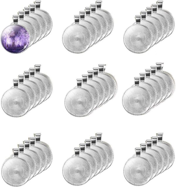 40 Pcs Silver Pendant Trays with 40 Pcs Clear Glass Cabochons - 1 Inch/25mm Round Bezels for Resin Craft, Photo Jewelry Making, Total 80 Pcs