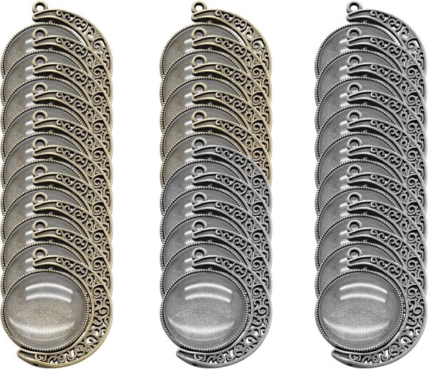 30Pcs 10Sets Moon Rotation Double Side Pendant Trays,10Pcs 25 mm Moon Rotation Alloy Double-Sided Trays Pendants with 20Pcs Glass Cabochons Clear Dome for DIY Making (Silver and Bronze)