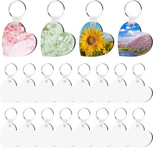 20 Set Double Sided Sublimation Keychain Blanks Bulk  Board Heat Transfer Pendant with Ring DIY for Valentines Day Ornaments Graduation Present Craft Making