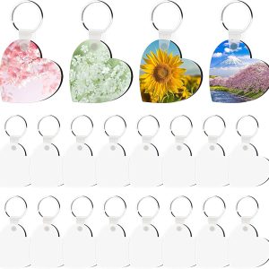 20 Set Double Sided Sublimation Keychain Blanks Bulk  Board Heat Transfer Pendant with Ring DIY for Valentines Day Ornaments Graduation Present Craft Making