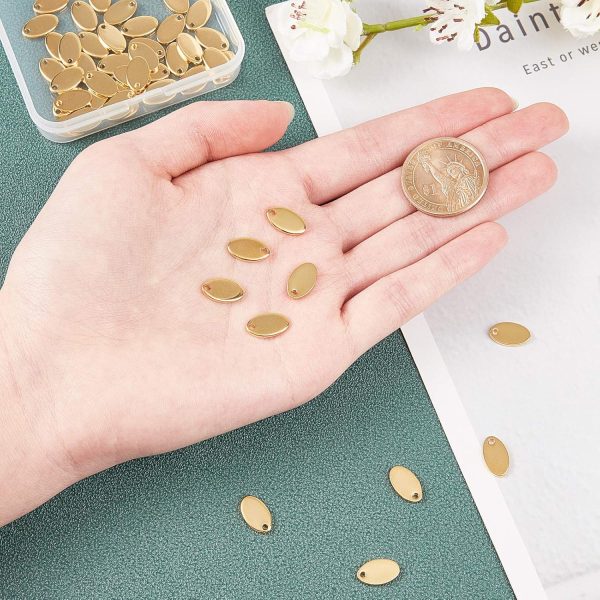 About 50pcs Oval Gold Charm Hypoallergenic Metal Pendants Stainless Steel Charms Flat Blank Tag 1.5mm Hole Pendant for Jewelry Making 12.5mm Long - Image 2