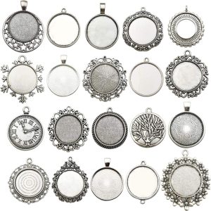 20pcs Mixed Fit 25mm Blank Bezel Pendant Trays Base Cabochon Settings Trays Pendant Blanks for Jewelry Making DIY Findings