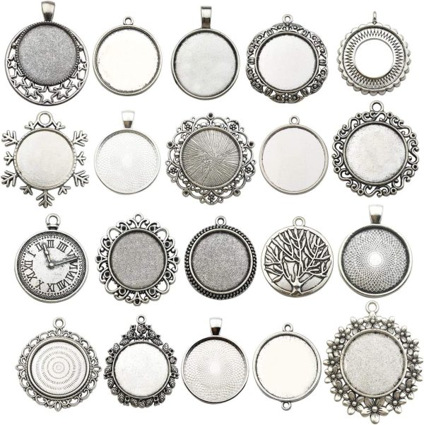 20pcs Mixed Fit 25mm Blank Bezel Pendant Trays Base Cabochon Settings Trays Pendant Blanks for Jewelry Making DIY Findings