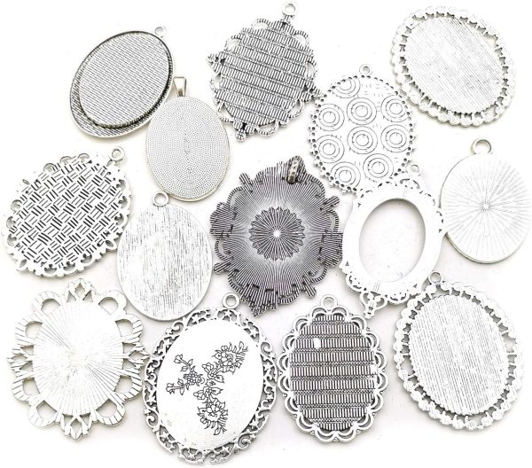 10 Pendant Trays, 30x40mm, Blank Oval Cabochons Base Setting Bezel Frame Metal Cameo for Photo Pendant Jewelry Making (Antique Silver-HM278) - Image 2