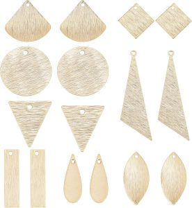 1 Box 32Pcs Real 24K Gold Plated Brass Charms Flat Round Tectured Metal Teardrop Triangle Charm Rectangle Stamping Tag Blanks Pendants for Jewelry Making DIY Earrings Supplies