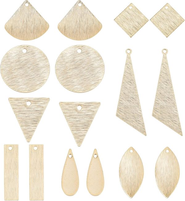 1 Box 32Pcs Real 24K Gold Plated Brass Charms Flat Round Tectured Metal Teardrop Triangle Charm Rectangle Stamping Tag Blanks Pendants for Jewelry Making DIY Earrings Supplies
