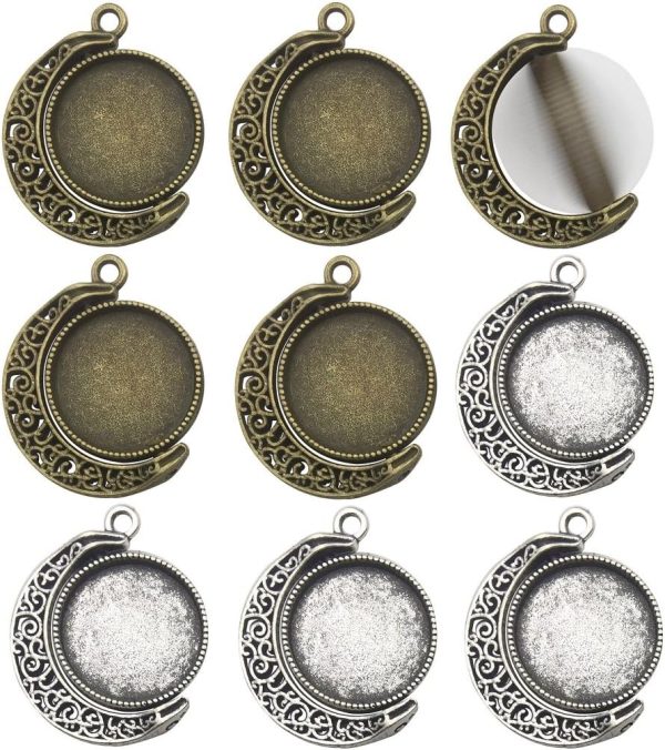 10 Sets Fit 18mm Moon Rotation Double Side Round Blank Bezel Pendant Trays Base Cabochon Settings Trays Pendant Blanks Jewelry Making DIY Findings (M133)